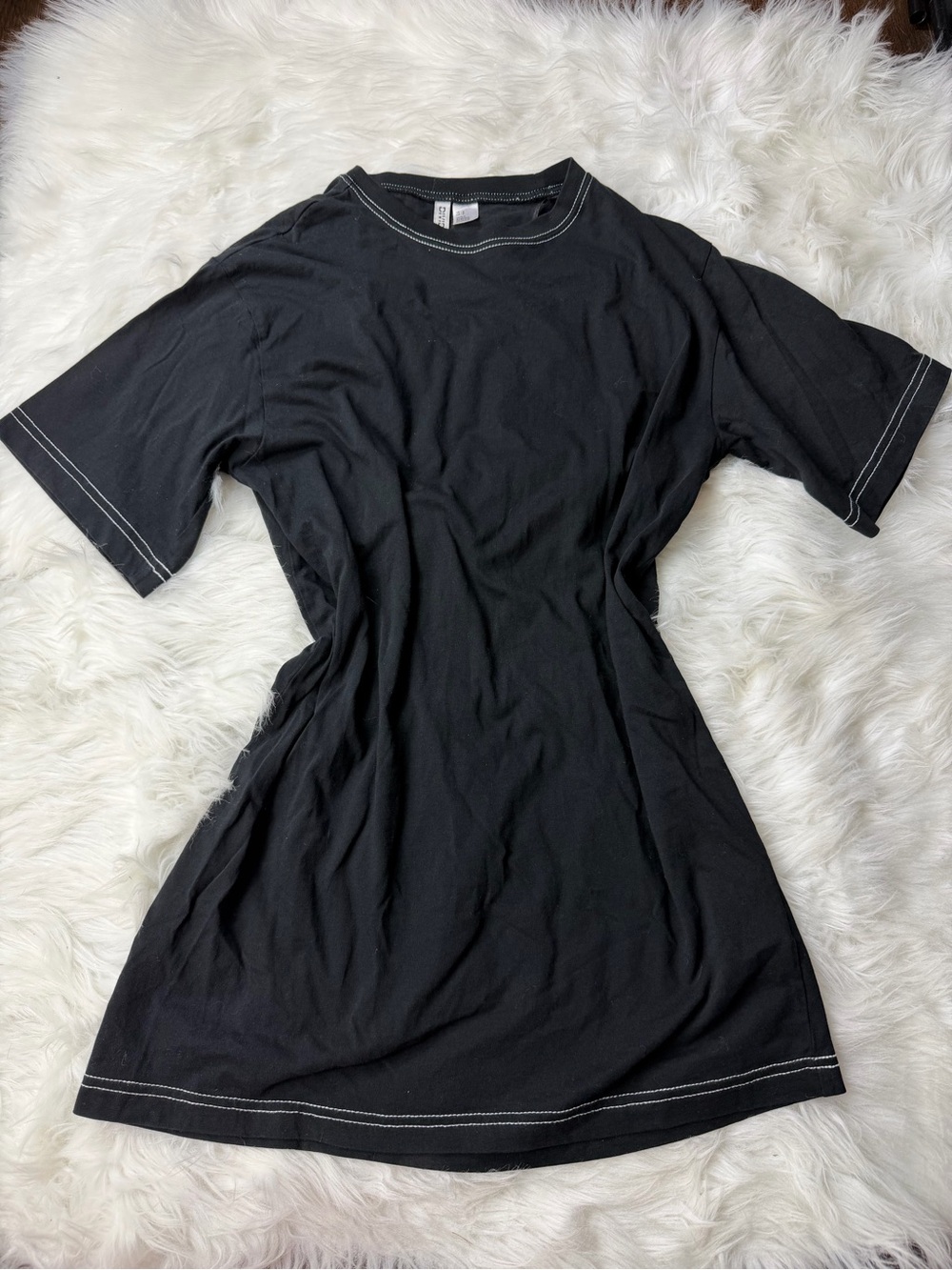 Black Crewneck T-Shirt Dress with Contrast Stitching